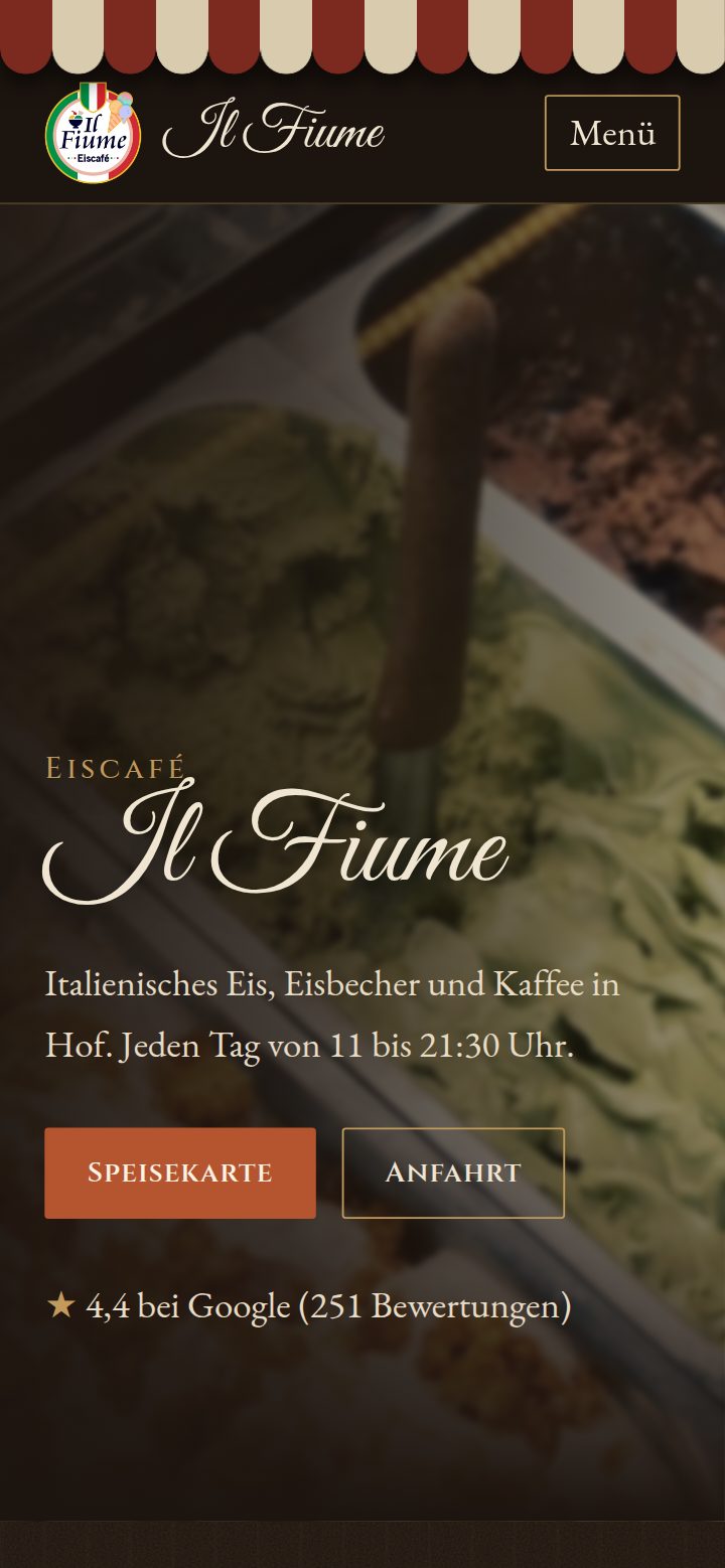 Digitale Speisekarte des Eiscafés Il Fiume auf dem Handy